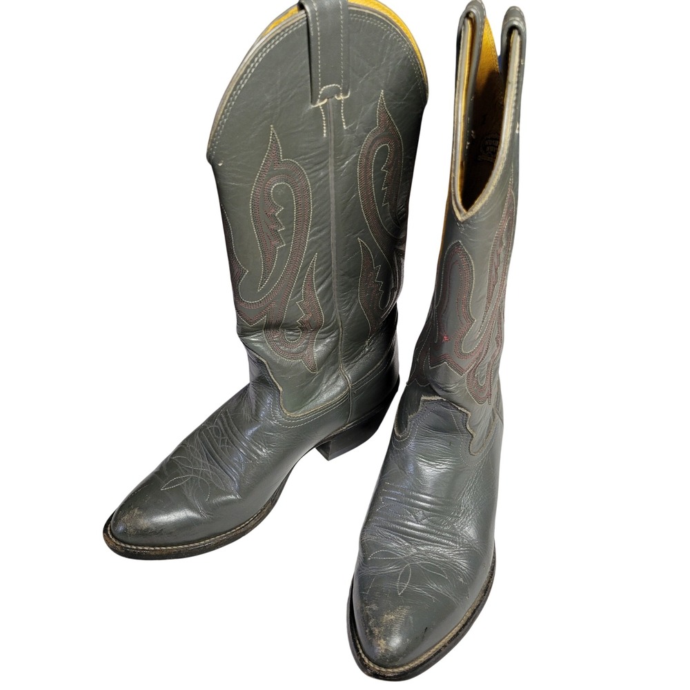 Vintage Nocona Amazonas Grey‎ Leather Western Cowboy Boots Pointed Toe Size 6EE